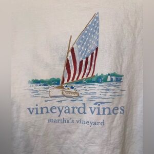 Vineyard Vines White American Flag Sailboat Graphic Pocket Tee Shirt Size M